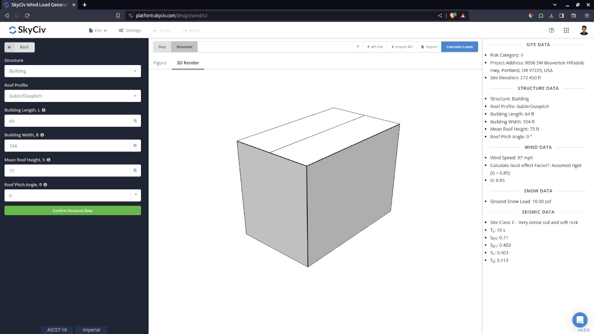Structure Data input in SkyCiv Load Generator
