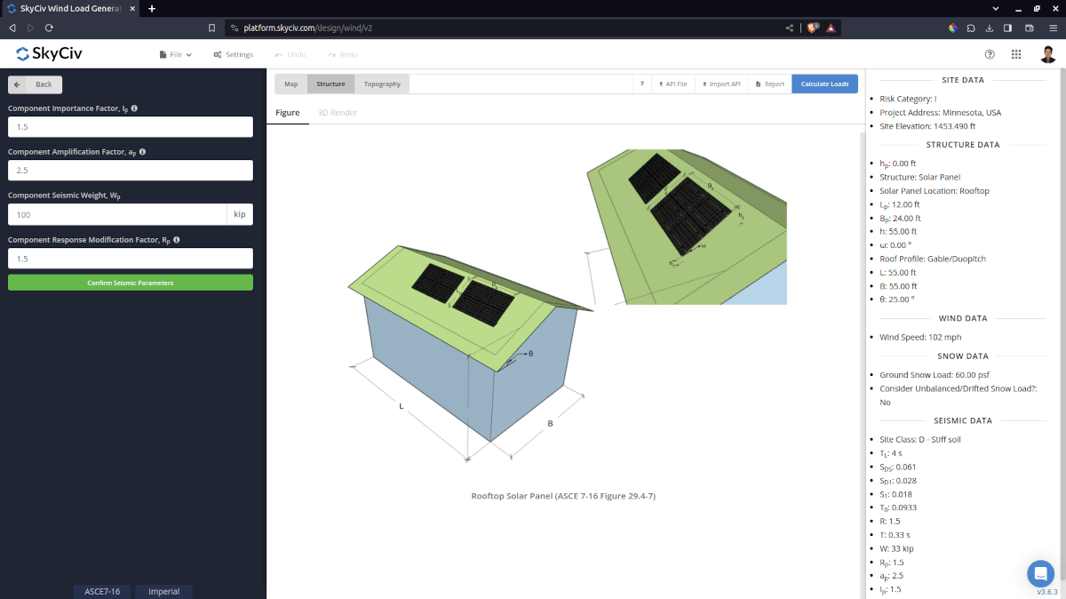 Seismic Load Parameters for rooftop solar panel