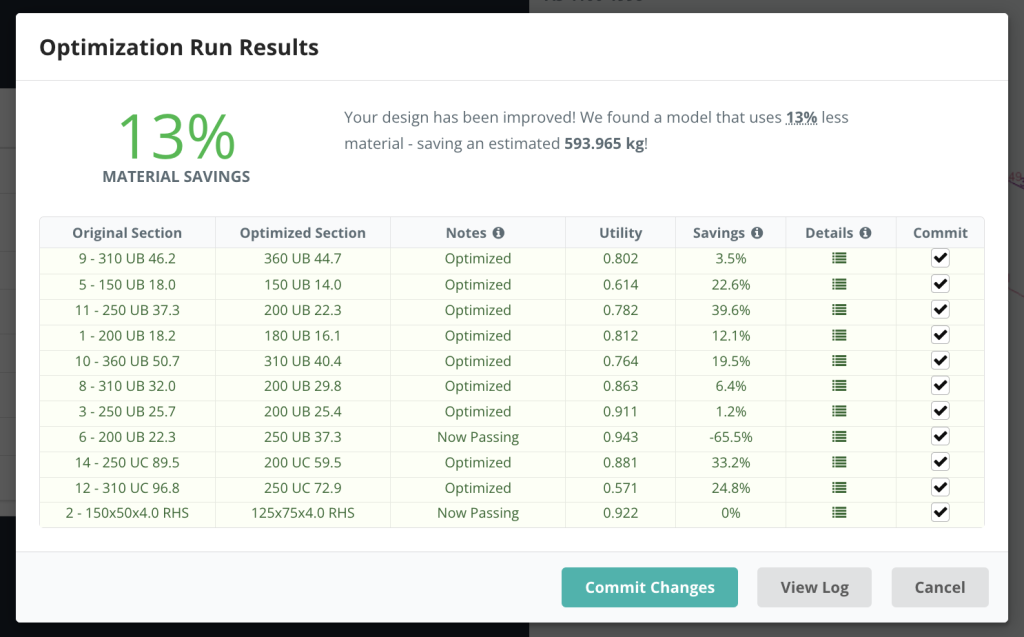 Optimizer Results, Timber Member Design, Steel Member Design, Timber & Steel Member Design