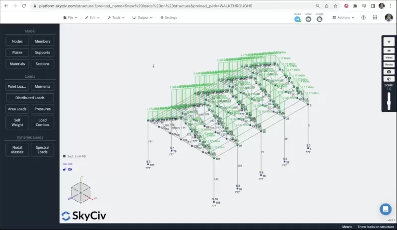 Apply snow loads to a structure