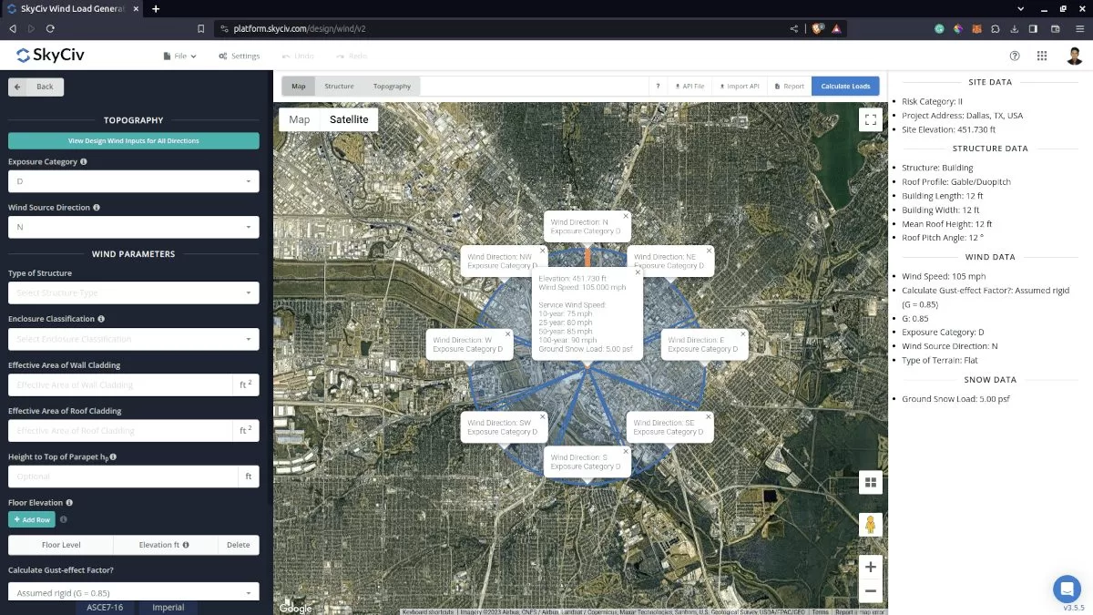 ASCE 7 design wind input for all directions
