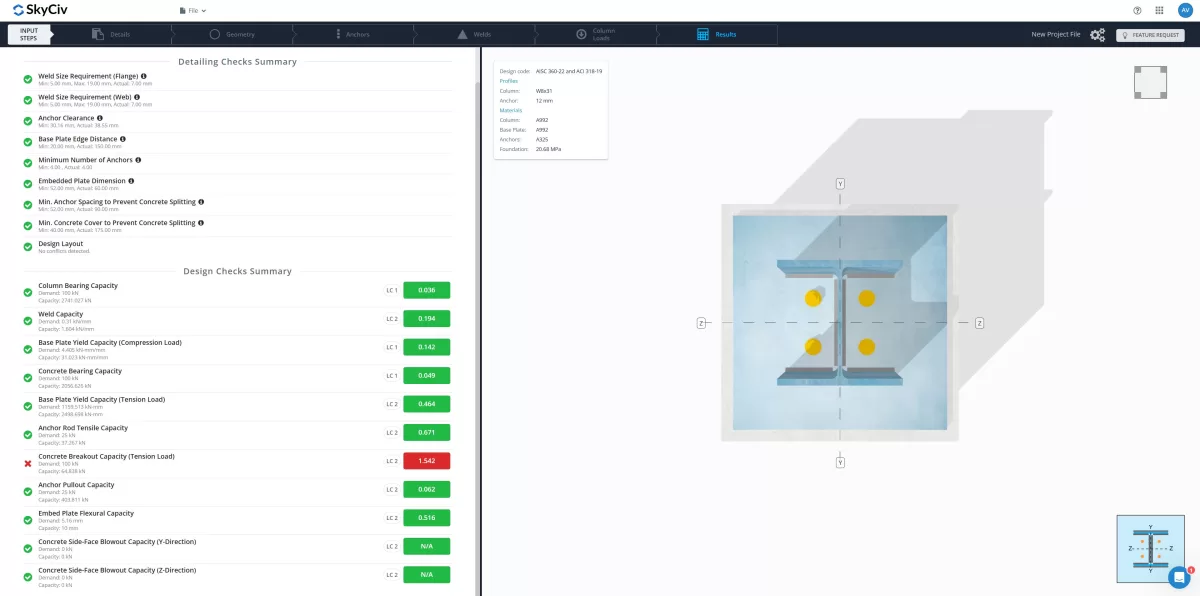 Steel Base Plate Design Calculator - full results